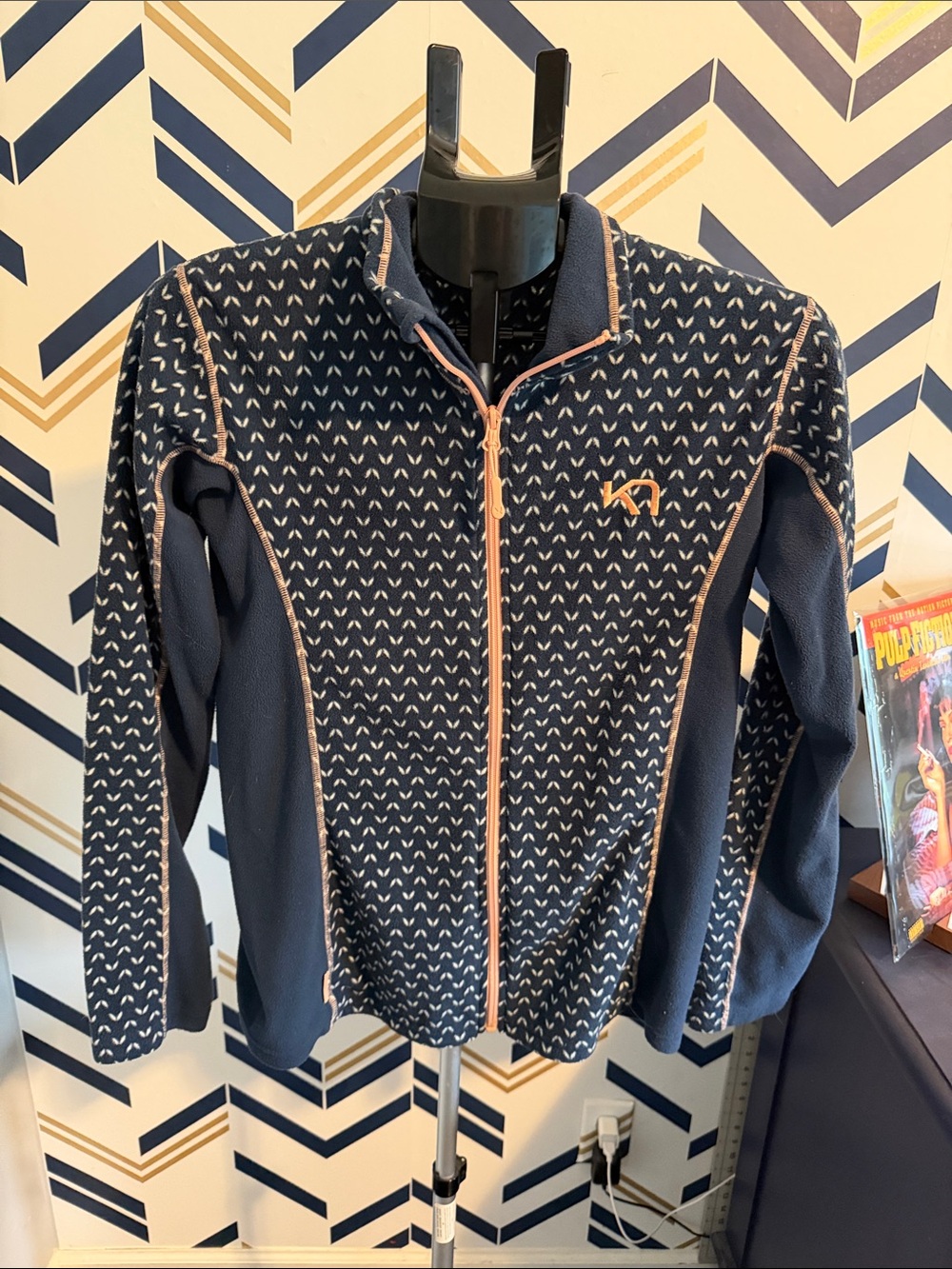 Kari Traa Navy Patterned Full-Zip Utility Jacket with Cream Trim